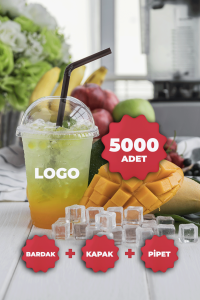 5000 Adet Logo Baskılı Plastik Bardak Milkshake Bardağı Kapak Pipet 14 Oz (400 CC) Cafe Soğuk İçecek Bardağı