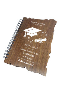 Mezuniyet İçin Hatıra Anı Defteri - Ahşap Kapaklı - Çizgisiz Defter - Kişiye Özel Anı Defteri