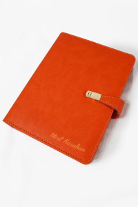 Kişiye Özel Organizer Defter - Termo Deri (336 Sayfa) 15x21 cm - İsme Özel Defter - Çizgili - Turuncu