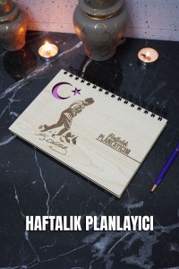 Mustafa Kemal Atatürk Ahşap Tarihsiz Plan Defteri - Süresiz Ajanda - Haftalık Planlayıcı - A5
