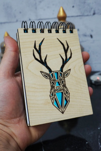 Geyik Figülü Ahşap Kapaklı Not Defteri - Mini Defter - Cep Defteri - Benim Listem