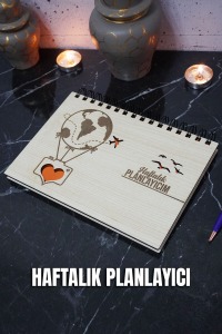 Uçan Balon Ahşap Plan Defteri - Haftalık Planlayıcı - Süresiz Ajanda (TARİHSİZ PLANLAYICI) A5
