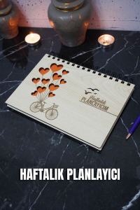 Balonlu Bisiklet Ahşap Plan Defteri - Süresiz Ajanda - Haftalık Planlayıcı (TARİHSİZ PLANLAYICI) A5