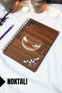 Manzara Ahşap Kapaklı Defter - Noktalı Defter - 60 Yaprak (120 SAYFA) - A5 15x21 Cm