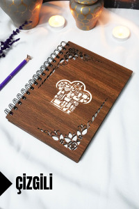 Tarif Defteri Ahşap Kapaklı Defter - Çizgili Defter - 60 Yaprak (120 SAYFA) - A5 15x21 Cm