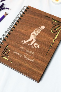 Kişiye Özel Mustafa Kemal Atatürk Desenli Ahşap Kapaklı Defter - Ajanda - İsme Özel - A5 60 Yaprak (120 SAYFA) Hediyelik