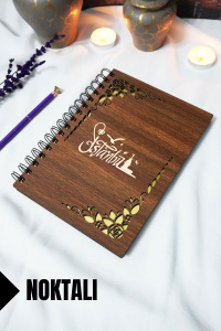 İstanbul Ahşap Kapaklı Spiralli Okul Defteri - Noktalı Defter - 60 Yaprak (120 SAYFA) - A5 15x21 Cm