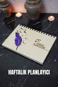 Kuşlu Tüy Tasarım Ahşap Plan Defteri - Tarihsiz Ajanda - Haftalık Planlayıcı (PLANLAYICI DEFTER) A5