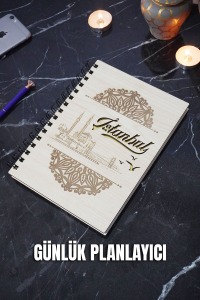 İstanbul Tasarım Ahşap Kapak Günlük Planlayıcı - Süresiz Planlama Defteri - Tarihsiz Ajanda - A5