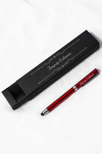 Kişiye Özel İsimli Kırmızı Metal Dokunmatik Kalem - Hediyelik Tükenmez Kalem - Karton Kutulu
