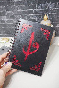 Elif Vav Siyah Ahşap Kapaklı Defter - Ajanda - Günlük - Dini Çizgisiz Defter - A5 Notebook