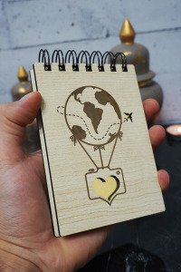 Balon Temalı Ahşap Kapaklı Not Defteri - Mini Defter - Cep Defteri - Benim Listem
