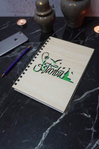 İstanbul Konsept Tasarım Ahşap Kapaklı Defter - Ajanda - Günlük - Çizgisiz Defter-hediyelik Defter