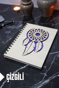 Rüya Kapanı Temalı Ahşap Kapaklı Defter - Çizgili Defter - Ajanda - Okul Defteri (A5 - 120 Sayfa)