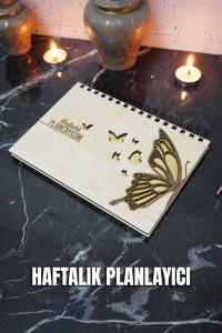 Kelebek Ahşap Plan Defteri - Ajanda - Haftalık Planlayıcı (AHŞAP RENGİ BANU) A5