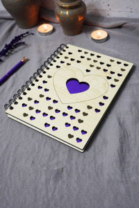 Kalp Desenli Ahşap Kapaklı Defter - Çizgisiz Defter - Günlük - Ajanda-hediyelik-a5 Anı Defteri