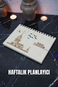 Kız Kulesi Ahşap Plan Defteri - Tarihsiz Ajanda - Haftalık Planlayıcı (SÜRESİZ PLANLAYICI) A5
