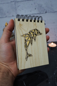 Yunus Balığı Temalı Ahşap Kapaklı Not Defteri - Mini Defter - Cep Defteri - Benim Listem