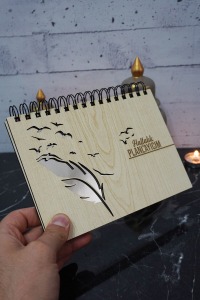 Kuşlu Tüy Tasarım Ahşap Plan Defteri - Tarihsiz Ajanda - Haftalık Planlayıcı (PLANLAYICI DEFTER) A5