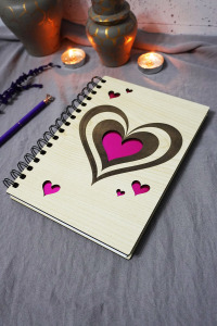 Kalp Desenli Ahşap Kapaklı Defter - Çizgisiz Defter - Günlük - Ajanda-hediyelik-a5 Anı Defteri