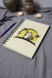 Kedi Desenli Ahşap Kapaklı Defter - Çizgisiz Defter - Günlük - Ajanda-hediyelik-a5 Anı Defteri