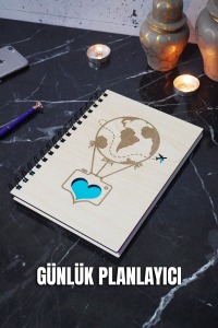 Balon Tasarım Ahşap Plan Defteri - Ajanda - Günlük Planlayıcı (AHŞAP RENGİ BANU) A5 Notebook