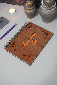 Elif Vav Ahşap Defter - Çizgisiz Defter- Hediyelik -resim Defteri