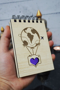 Balon Temalı Ahşap Kapaklı Not Defteri - Mini Defter - Cep Defteri - Benim Listem