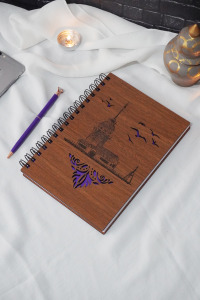 A5 Spiralli Kız Kulesi Motifli Ahşap Defter - Çizgisiz Defterler-a5 Notebook-anı Defteri