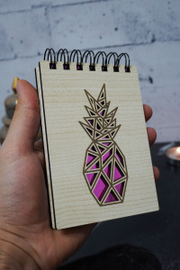 Ananas Temalı Ahşap Kapaklı Not Defteri - Mini Defter - Cep Defteri - Benim Listem
