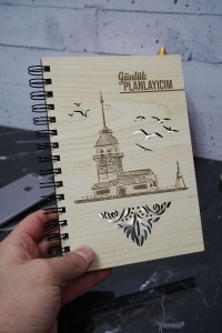 Kız Kulesi Tasarım Ahşap Plan Defteri - Tarihsiz Ajanda - Günlük Planlayıcı (PLANLAMA DEFTERİ) A5