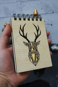 Geyik Figülü Ahşap Kapaklı Not Defteri - Mini Defter - Cep Defteri - Benim Listem