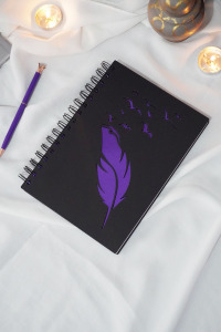 Kuşlu Tüy Tasarım Siyah Ahşap Kapaklı Defter-çizgisiz Defter-günlük-ajanda-a5 Notebook-anı Defteri