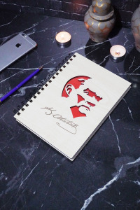 A5 Spiralli Mustafa Kemal Atatürk Ahşap Defter - Günlük - Çizgisiz Defter-okul Defteri