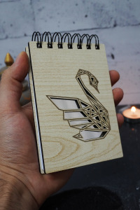 Kuğu Temalı Ahşap Kapaklı Not Defteri - Mini Defter - Cep Defteri - Benim Listem