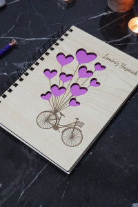 Kişiye Özel Bisiklet Desenli Ahşap Kapaklı Defter - Ajanda - İsme Özel - A5 60 Yaprak (120 SAYFA) Hediyelik