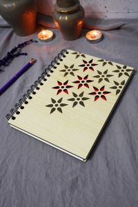 Çiçek Desenli Ahşap Kapaklı Defter - Çizgisiz Defter - Günlük - Ajanda-hediyelik-a5 Anı Defteri