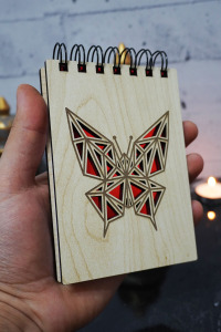 Kelebek Temalı Ahşap Kapaklı Not Defteri - Mini Defter - Cep Defteri - Benim Listem