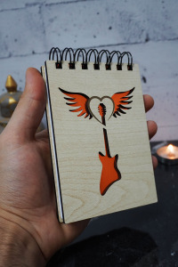 Gitar Kanat Temalı Ahşap Kapaklı Not Defteri - Mini Defter - Cep Defteri - Benim Listem