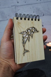 Yunus Balığı Temalı Ahşap Kapaklı Not Defteri - Mini Defter - Cep Defteri - Benim Listem