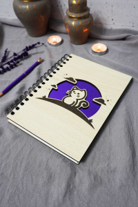 Kedi Desenli Ahşap Kapaklı Defter - Çizgisiz Defter - Günlük - Ajanda-hediyelik-a5 Anı Defteri