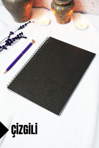 A5 Siyah Kraft Kapaklı - Çizgili Defter - 60 yaprak (120 sayfa) 15x21 cm - Okul Defteri