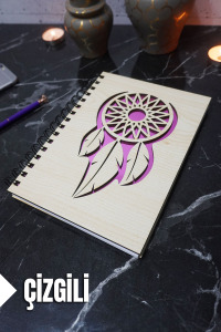 Rüya Kapanı Temalı Ahşap Kapaklı Defter - Çizgili Defter - Ajanda - Okul Defteri (A5 - 120 Sayfa)