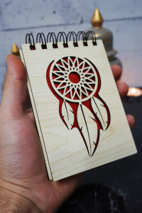 Rüya Kapanı Temalı Ahşap Kapaklı Not Defteri - Mini Defter - Cep Defteri - Benim Listem