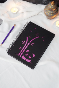 Panda Tasarım Siyah Ahşap Kapaklı Defter - Çizgisiz Defter - Hediye Günlük - Ajanda - A5 Notebook