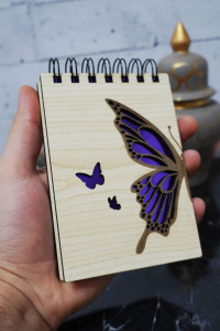 Kelebek Temalı Ahşap Kapaklı Not Defteri - Mini Defter - Cep Defteri - Benim Listem