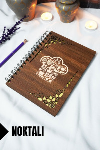 Ahşap Kapaklı Spiralli Tarif Defteri - Noktalı Defter - 60 Yaprak (120 SAYFA) - A5 15x21 Cm