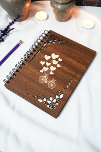Bisiklet Balon Ahşap Kapaklı Defter - Çizgisiz Defter - 60 Yaprak (120 SAYFA) - A5 15x21 Cm