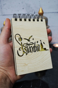 İstanbul Temalı Ahşap Kapaklı Not Defteri - Mini Defter - Cep Defteri - Benim Listem