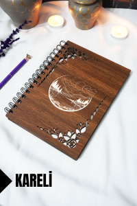 Manzara Ahşap Kapaklı Defter - Kareli Defter - 60 Yaprak (120 SAYFA) - A5 15x21 Cm